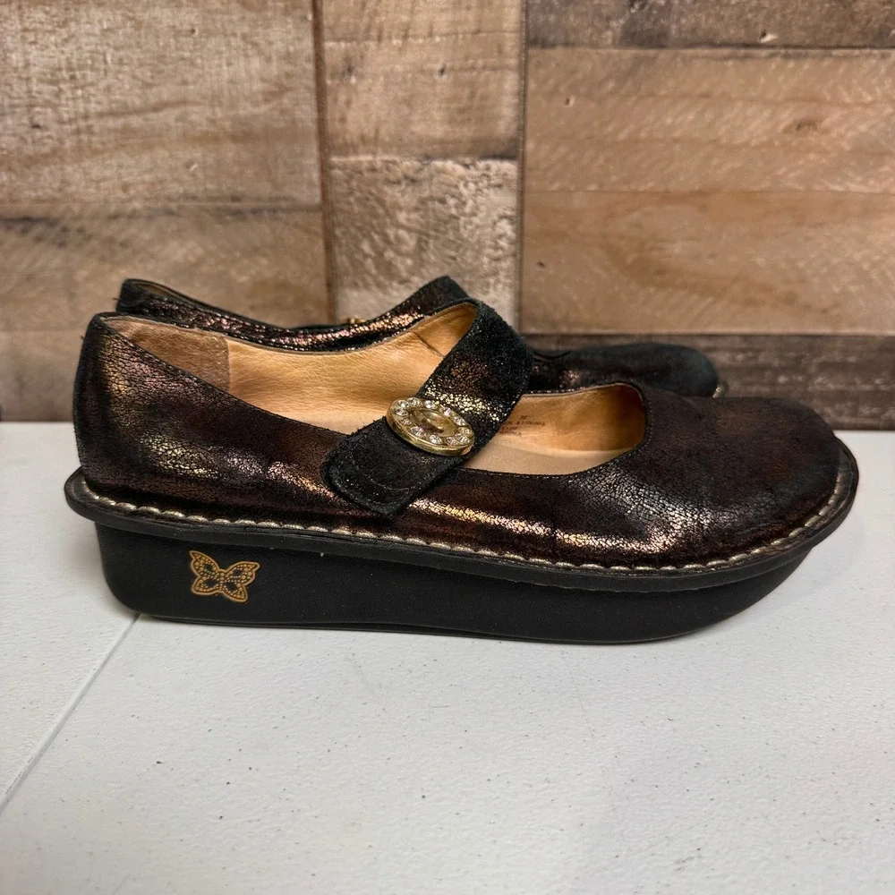 Alegria Shoes Womens 38 Bronze Metallic Rhinestone Paloma Mary Jane Comfort Art